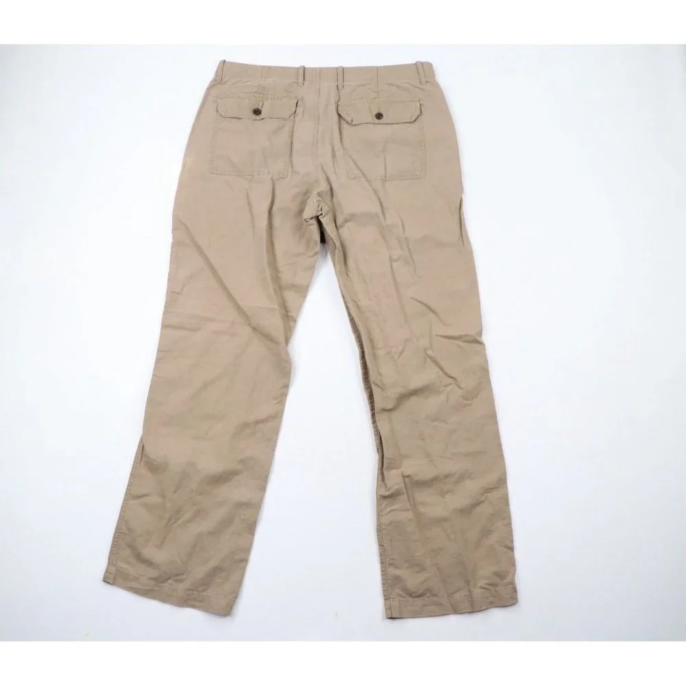 Vintage Banana Republic Mens 36x34 Faded Linen Blend Wide Leg Pants Khaki Brown